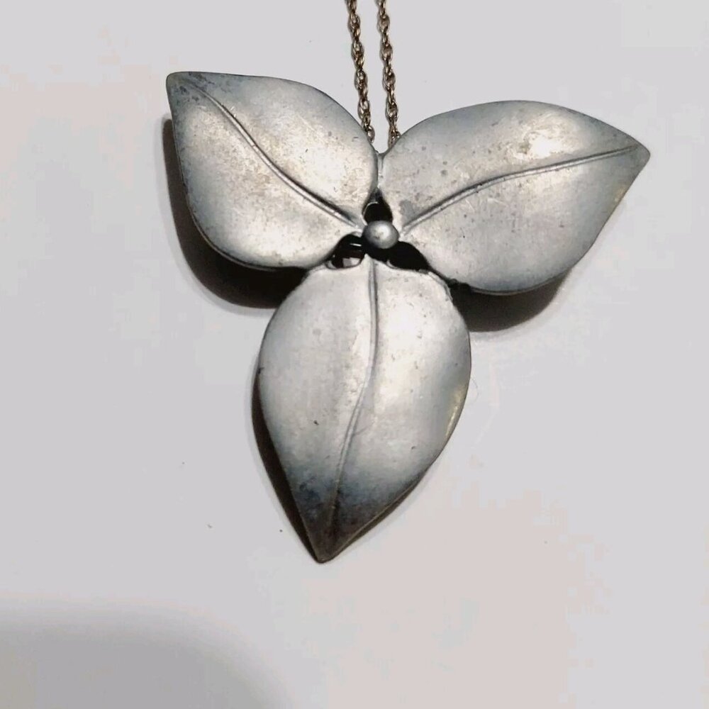 Vintage Lovell Designs Pewter Brooch Pin Pendant Leaf Flower Signed